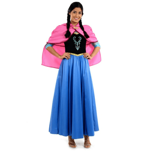 Fantasia Anna Frozen Adulto e Infantil com Capa - Disney