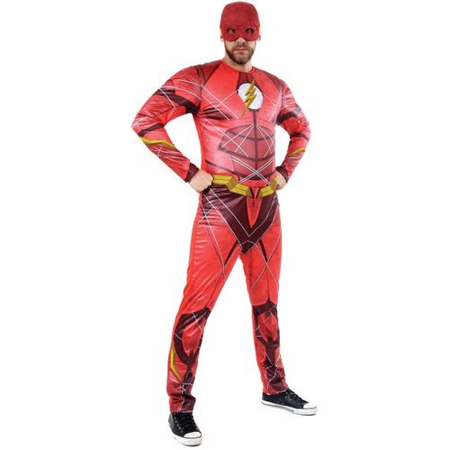 Fantasia Flash Filme Adulto e Infantil com Musculatura e Máscara - Liga da Justiça