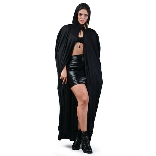 Capa Preta Longa Com Capuz Adulto e Infantil P/ Halloween Abrakadabra